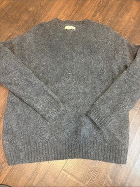 AE 77 Classic Men's Large Crewneck Sweater  Charcoal Gray alpaca yak wool blend
